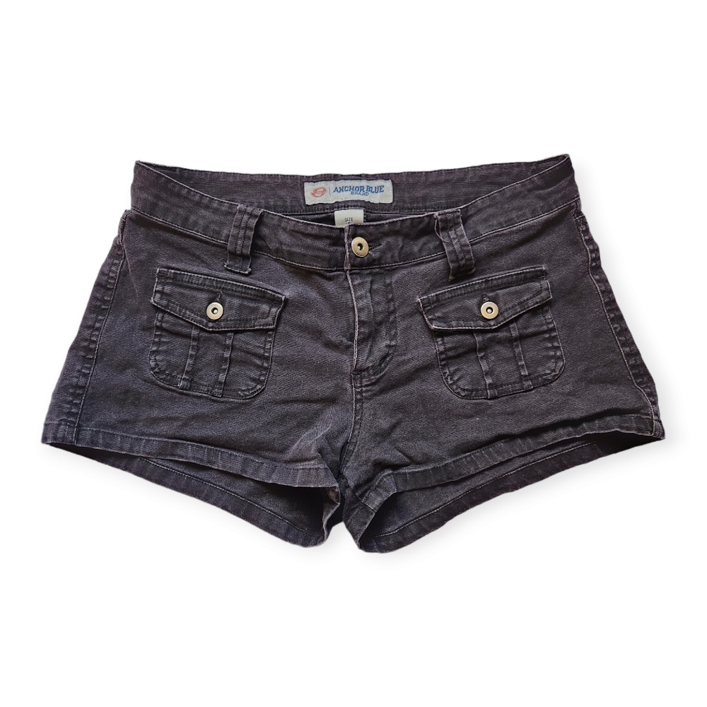 Anchor Blue Black Mini Low Waisted Cargo Short Shorts